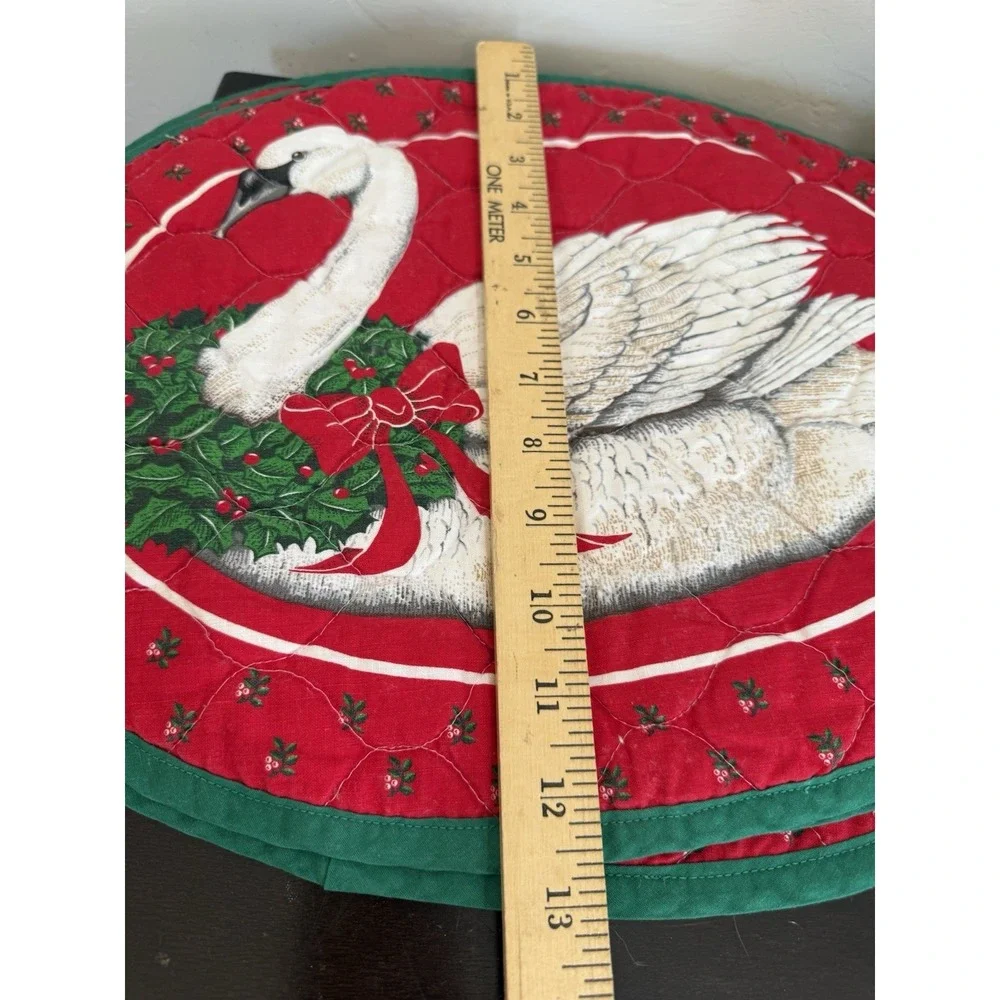 Vintage Christmas Placemats Set Of 4 Swan With Wreath‎ Red Multi